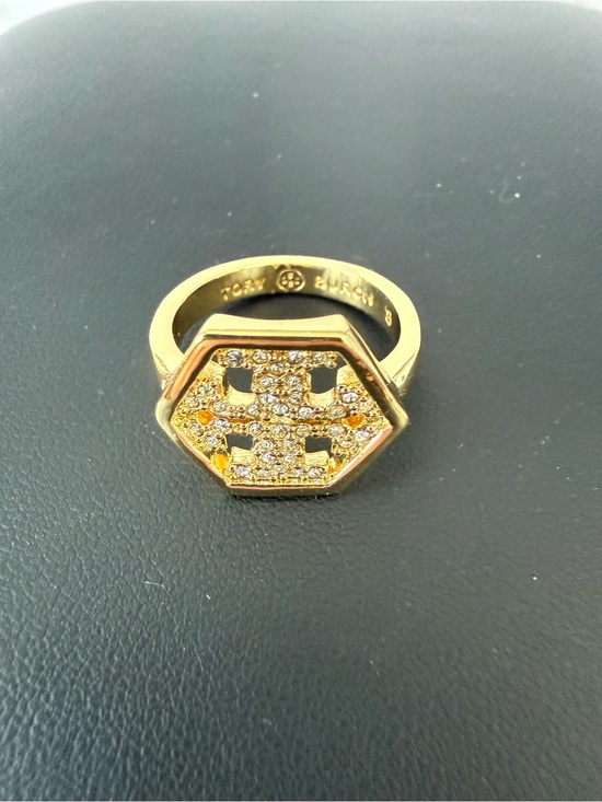 Tory Burch Jewelry - Tory Burch | Gold Pavé Logo Hexagon Ring | Size 8